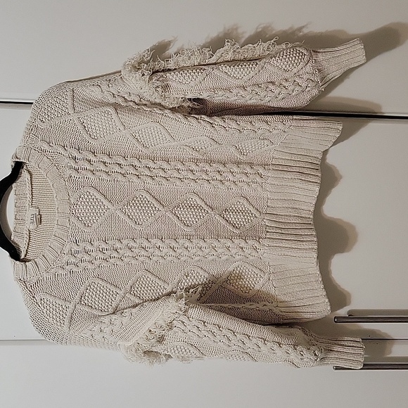 A.N.A. A New Approach Fringed Pullover Sweater Small Petite Ivory - Picture 1 of 6